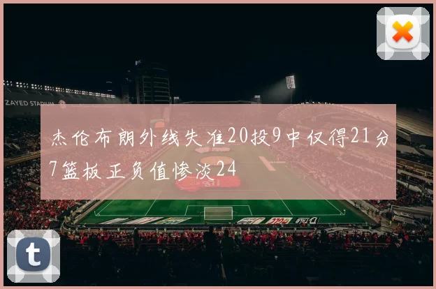 杰伦布朗外线失准20投9中仅得21分7篮板正负值惨淡24